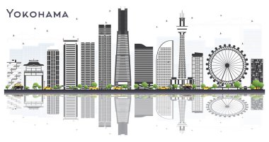 Yokohama Japonya Şehir Renk Binaları ve Yansımaları ile Skyline