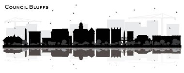 Council Bluffs skyline black and white silhouette with Reflectio clipart