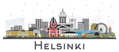 W'de İzole Edilmiş Renkli Binalarla Helsinki Finlandiya Şehir Silüeti
