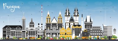 Prag Çek Cumhuriyeti Şehir Silueti Renkli Binalar ve Mavi