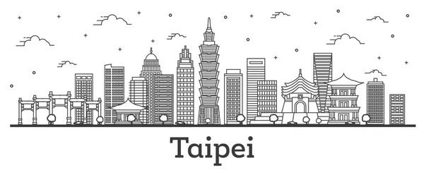 Umriss taipei taiwan city skyline mit modernen gebäuden isolieren — Stockvektor