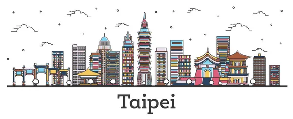 Esquema Taipei Ciudad de Taiwán Skyline con edificios de color aislados — Archivo Imágenes Vectoriales