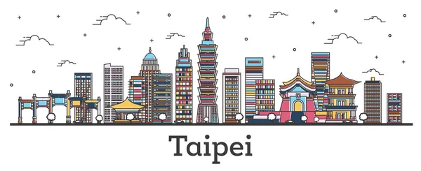 Esquema Taipei Ciudad de Taiwán Skyline con edificios de color aislados — Vector de stock