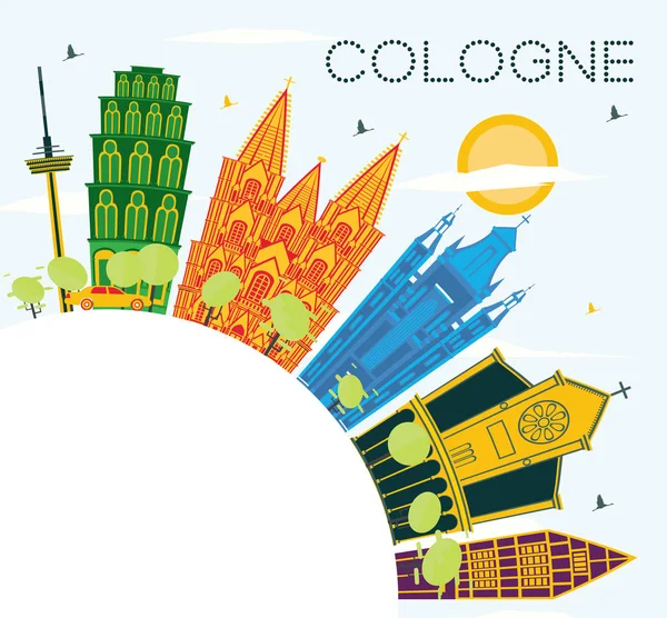 Colonia Germania City Skyline con edifici a colori, cielo blu e — Vettoriale Stock