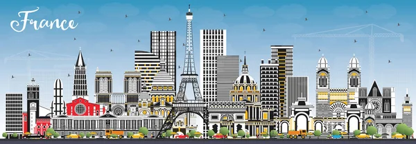 Welcome to France Skyline with Gray Buildings and Blue Sky. — Stock Vector