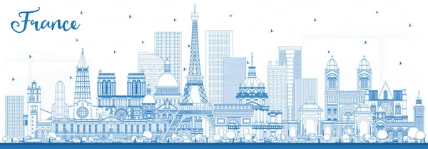 Esquema de la ciudad de Francia Skyline con edificios azules . — Vector de stock