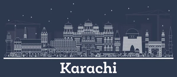 Esquema de Karachi Ciudad de Pakistán Skyline con edificios blancos . — Vector de stock