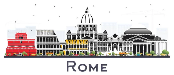 Rom Italien Stadtsilhouette mit farbigen Gebäuden isoliert auf weiß. — Stockvektor