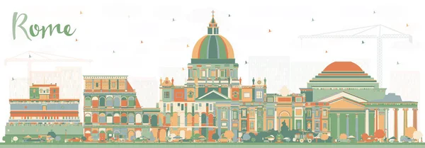 色の建物とローマイタリアシティスカイライン. — ストックベクタ