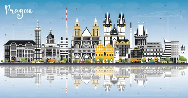 Praga República Checa Ciudad Skyline con edificios de color, Blue Sk — Vector de stock