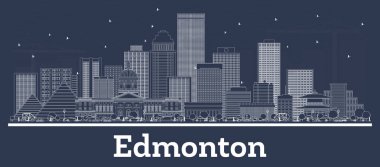 Beyaz Binalar ile Anahat Edmonton Kanada Şehir Skyline. 