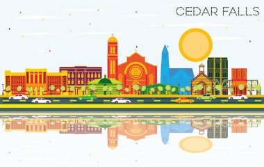 Cedar Falls Iowa manzarası renkli binalar ve mavi gökyüzü ile. 