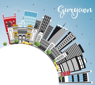 Gri Binalar, Mavi Gökyüzü ve Cop ile Gurgaon Hindistan Şehir Skyline