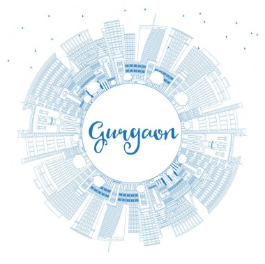 Mavi Binalar ve Kopya ile Anahat Gurgaon Hindistan Şehir Skyline 
