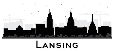 Siyah Binalar ile Lansing Michigan City Skyline Siluet is