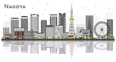 Gri Binalar ve Yansımalar ile Nagoya Japonya Şehir Skyline mı