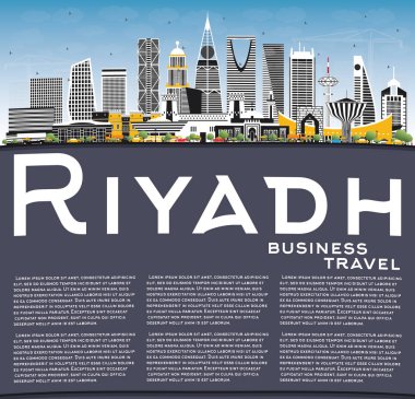 Riyad Suudi Arabistan şehir manzarası renkli binalar, mavi gökyüzü 