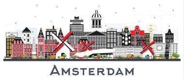 Amsterdam Holland City Skyline Renkli Binalar Izole ile 