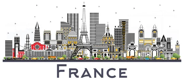 Francja Skyline z szarymi budynkami na białym tle. — Wektor stockowy