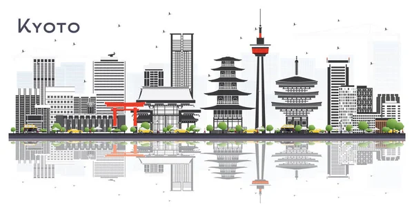 Kiotói japán város Skyline a szürke épületek és reflexiók ISO — Stock Vector