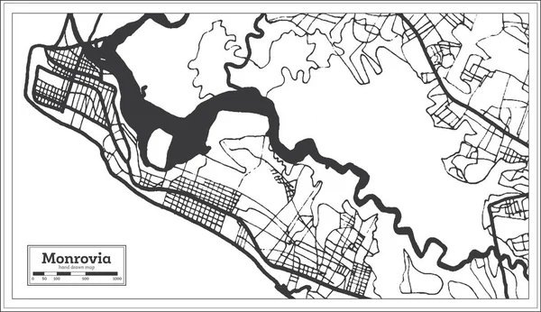 Monrovia Liberia Map en color blanco y negro. Vector Illustrati — Vector de stock