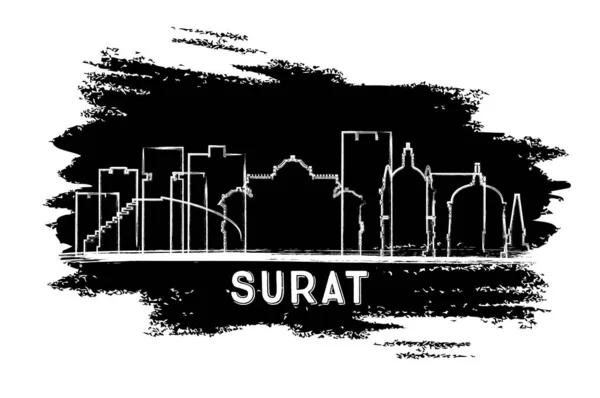 Surat India City Skyline Silhouette. Bosquejo dibujado a mano . — Vector de stock