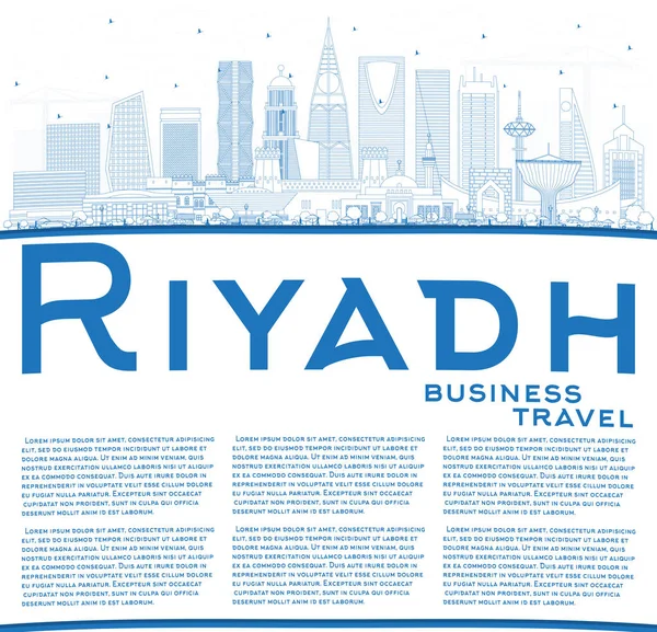 Outline Riyadh Arabia Saudita City Skyline con edifici blu e — Vettoriale Stock