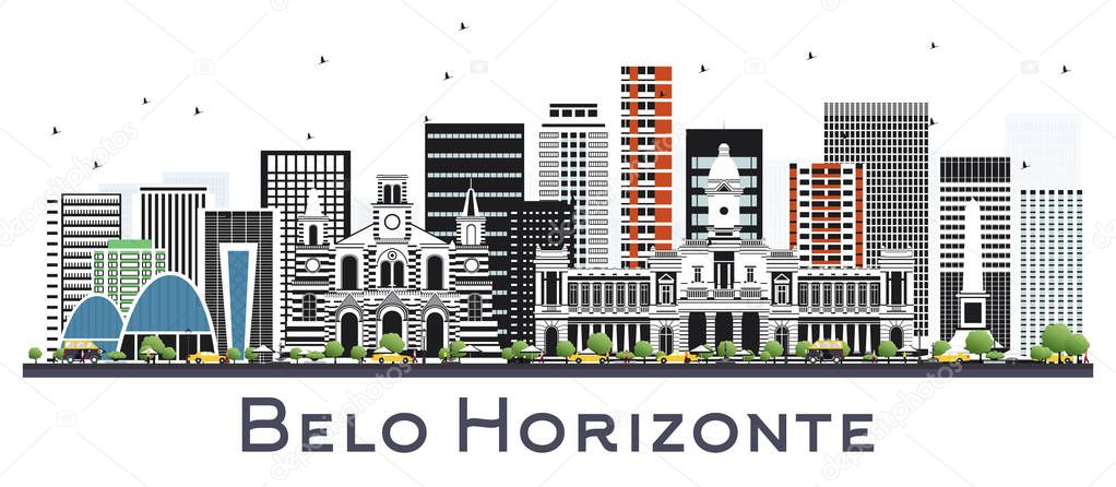 Belo Horizonte Brazil City Skyline with Color Buildings Isolated