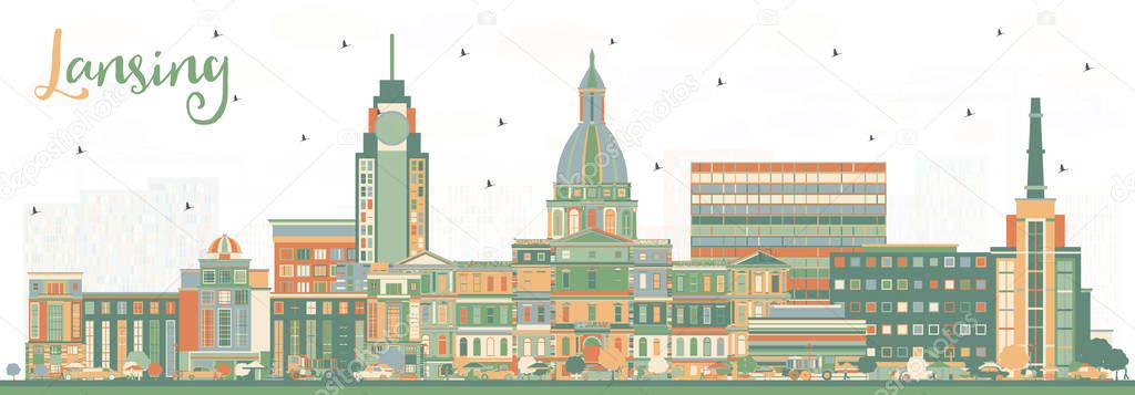 Lansing Michigan City Skyline with Color Buildings.