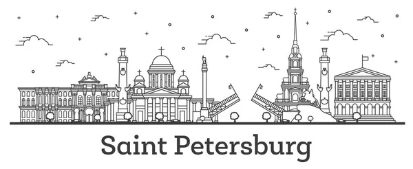Outline San Pietroburgo Russia City Skyline con la costruzione storica — Vettoriale Stock