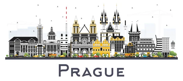 Πράγα Τσεχική Δημοκρατία ορίζοντα της πόλης με χρώματα κτίρια απομονωμένη — Διανυσματικό Αρχείο