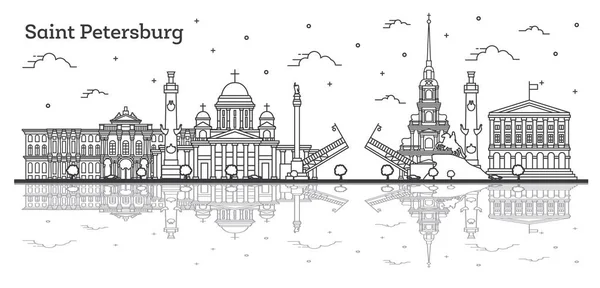 Bosquejo San Petersburgo Rusia Ciudad Skyline con construcción histórica — Archivo Imágenes Vectoriales