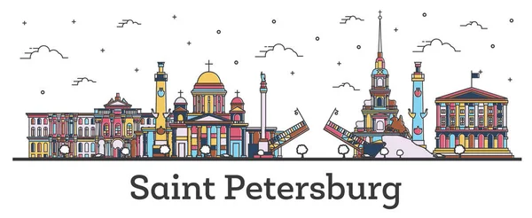 Esboço São Petersburgo Rússia Cidade Skyline com Color Building —  Vetores de Stock