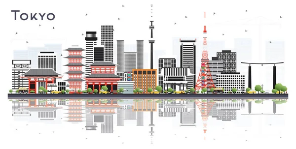 白で隔離された色の建物を持つ東京日本シティスカイライン. — ストックベクタ