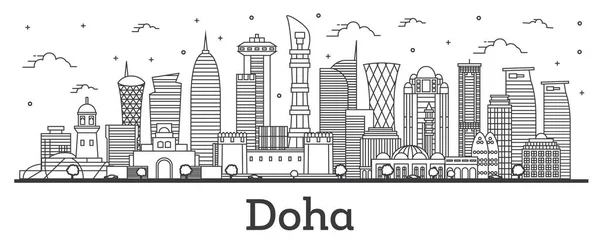 Esquema Doha Qatar City Skyline con edificios modernos aislados o — Vector de stock