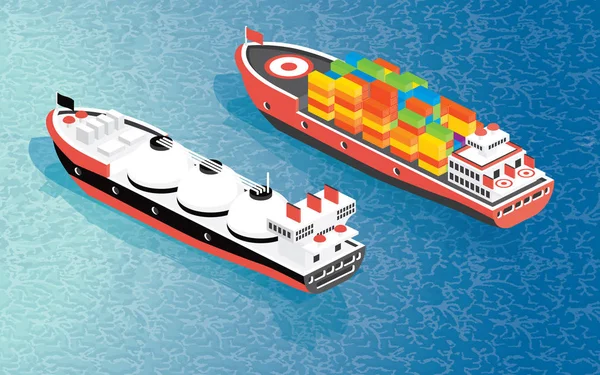 Viszometriai teherhajó-konténer-és LNG-szállító hajó. — Stock Vector