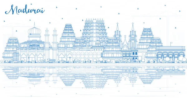 Plan Madurai India City Skyline avec bâtiments bleus et fusil — Image vectorielle