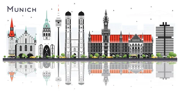 Munich Germany City Skyline com edifícios coloridos isolados no Whi — Vetor de Stock