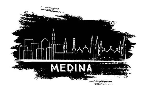 Medina Saúdská Arábie City Skyline silueta Kreslené náčrtek. — Stockový vektor