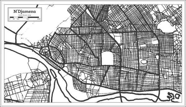 N 'Djamena Chad City Map iin Color Blanco y Negro. Mapa del esquema . — Vector de stock