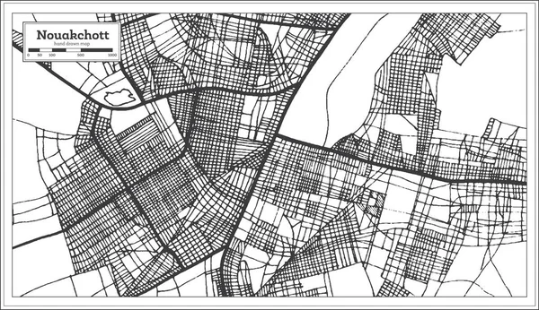 Nouakchott mauretania Stadtplan iin schwarz-weißer Farbe. Außendarstellung — Stockvektor