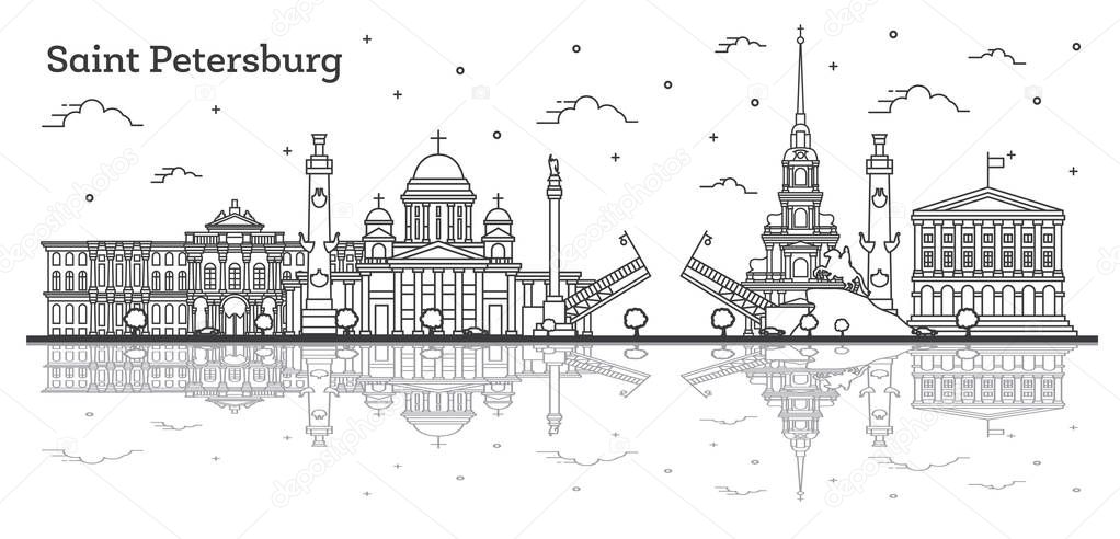 Outline Saint Petersburg Russia City Skyline with Historic Build