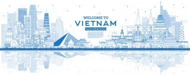 Mavi Binalar ve Refle ile Vietnam Skyline Hoşgeldiniz Anahat
