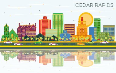 Cedar Rapids Iowa şehir manzarası renkli binalar, gökyüzü mavi bir