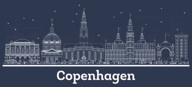 Beyaz Binalar ile Anahat Kopenhag Danimarka Şehir Skyline. 