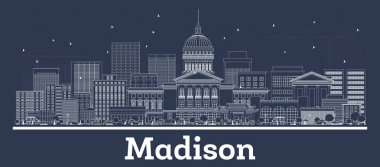 Outline Madison Wisconsin City Skyline with White Buildings. clipart