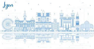 Mavi Binalar ve Yansıtma ile Anahat Lyon Fransa Şehir Skyline