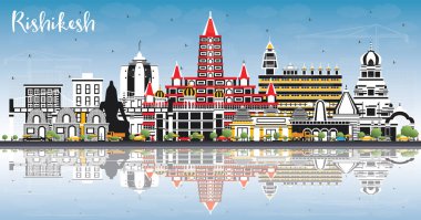 Rishikesh Hindistan Şehir Skyline Renkli Binalar, Mavi Gökyüzü ve 