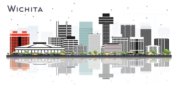 Wichita Kansas City Skyline con edificios grises y reflexiones — Archivo Imágenes Vectoriales