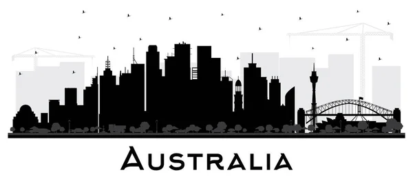 Australia City Skyline sylwetka z czarnych budynków na białym tle — Wektor stockowy